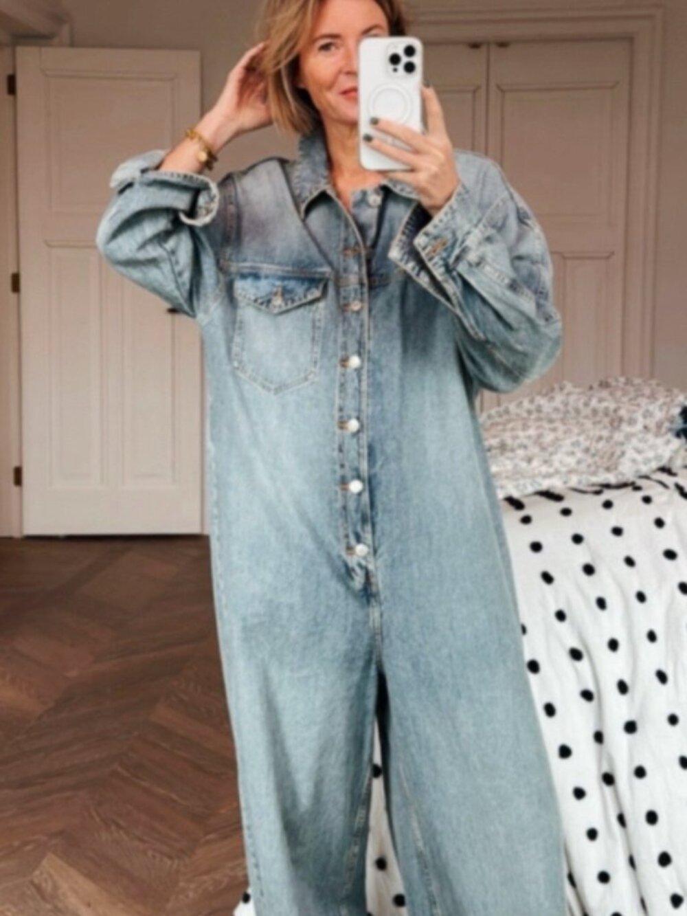 Zara Wide Leg Denim Button-down Jumpsuit, Size Small